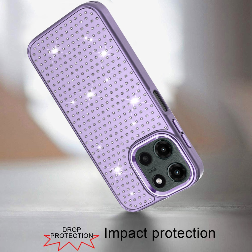 For Motorola Moto G Power 5G 2025 Bling Diamond Metallic, Full Sparkle Chrome Edged Hybrid Protective Shockproof Case Cover