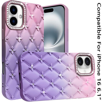 Phone Case for Apple iPhone 16 Floral Glitter Shimmer Bling Hybrid Shockproof Anti Slip Thick TPU Protective Stylish Design Cover