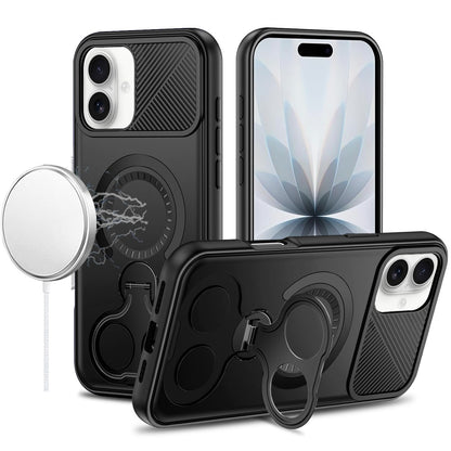 For Apple iPhone 17 Air (6.6") Hybrid with Invisible 2 Hole Ring Stand Magnetic back Car Mount Friendly Protector Case Cover Black