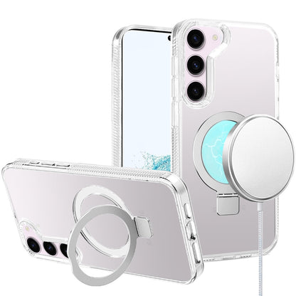 For Apple iPhone 17E /16E Transparent Magnetic Ring Circle Stand with MagSafe Compatible Hybrid Dotted Edged Hard PC Shockproof Case Cover Clear