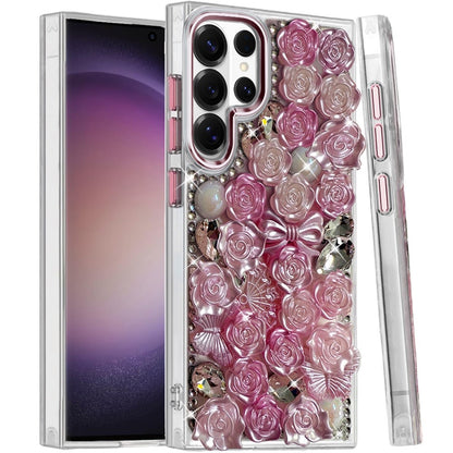 Phone Case for Samsung Galaxy S23 Ultra 3D Flower Bling Rhinestone Glitter Cute Stylish Shockproof Protective Decorative Luxury Grip Stones Ornaments Cover