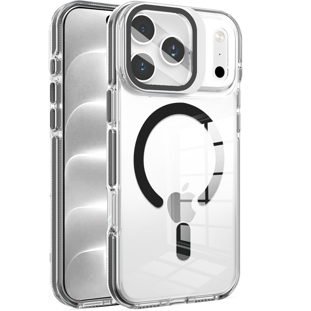 Phone Case for Apple iPhone 18 Pro Max/ 17 Pro Max Magnetic Circle Transparent Tough Hybrid Camera Stand Guard Stand Shockproof Color Edge Rugged Grip Cover Black