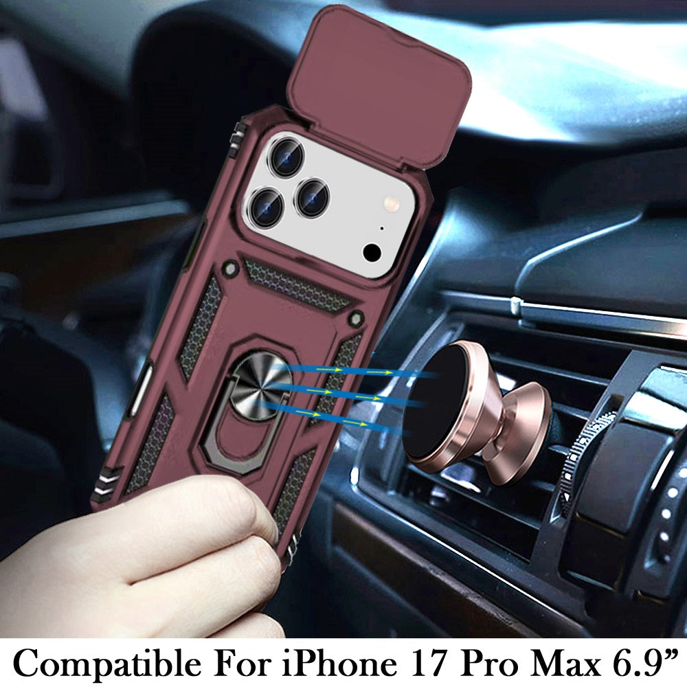 For Apple iPhone 17 Pro Max (6.9") Hybrid Ring Shockproof with 360° Rotate Ring Kickstand, Camera Lens Protection, Soft Edge Bumper Case Cover
