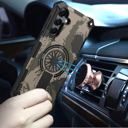 Phone Case for Samsung Galaxy A17 5G Magnetic Car Mount Friendly Hybrid Rugged Grip Shockproof Anti Slip Textured Armor Durable Protective Cover Natural Camo