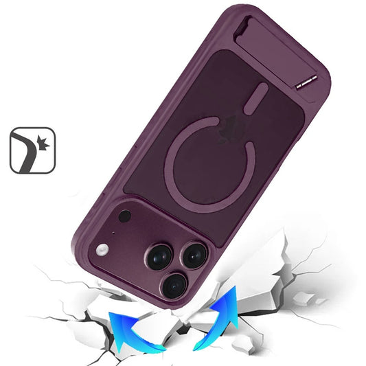 Phone Case for Apple iPhone 18 Pro Max/ iPhone 17 Pro Max Matte Magnetic Metal Kickstand Shockproof Grip Anti Slip Durable Protective Heavy Duty Hybrid Cover Purple