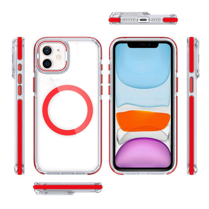 For Samsung Galaxy A17 5G Hybrid Clear Back Case with Invisible Camera Bracket Stand, MagSafe Magnetic Circle, Shockproof Color Frame Case Cover Red