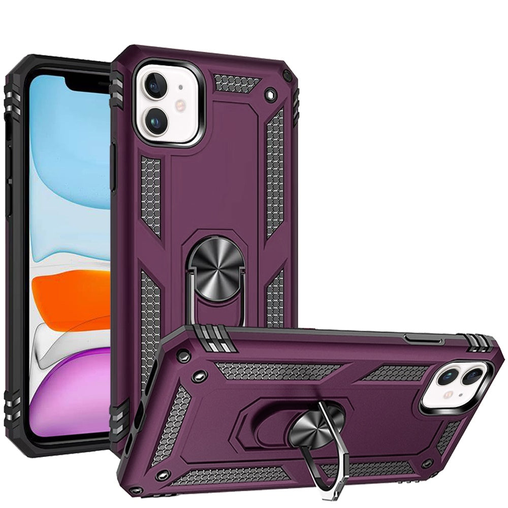 Phone Case for Apple iPhone 11 Rotatable Ring Stand Shockproof Hybrid Armor Anti Slip Heavy Duty Fit Magnetic Car Mount Durable Grip Cover Purple