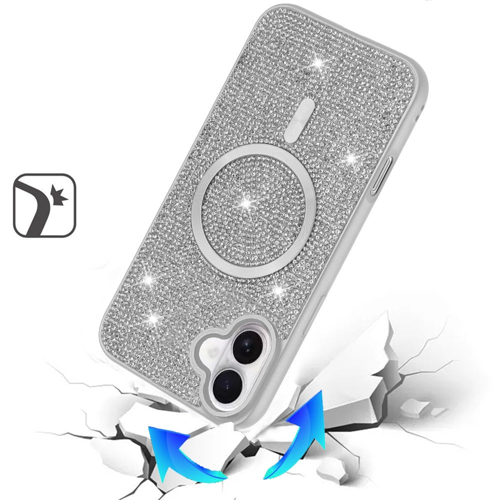 For Apple iPhone 17 (6.3") Sparkly Diamond Bling Case Rhinestone Skin Hybrid with Magnetic Circle, MagSafe Compatible Case Cover