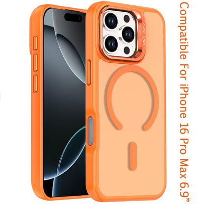 For iPhone 16 Pro Max (6.9") MagSafe Compatible Matte Metallic Stand TPU Hybrid Drop Protection Camera Kickstand Protector Cosmic Orange