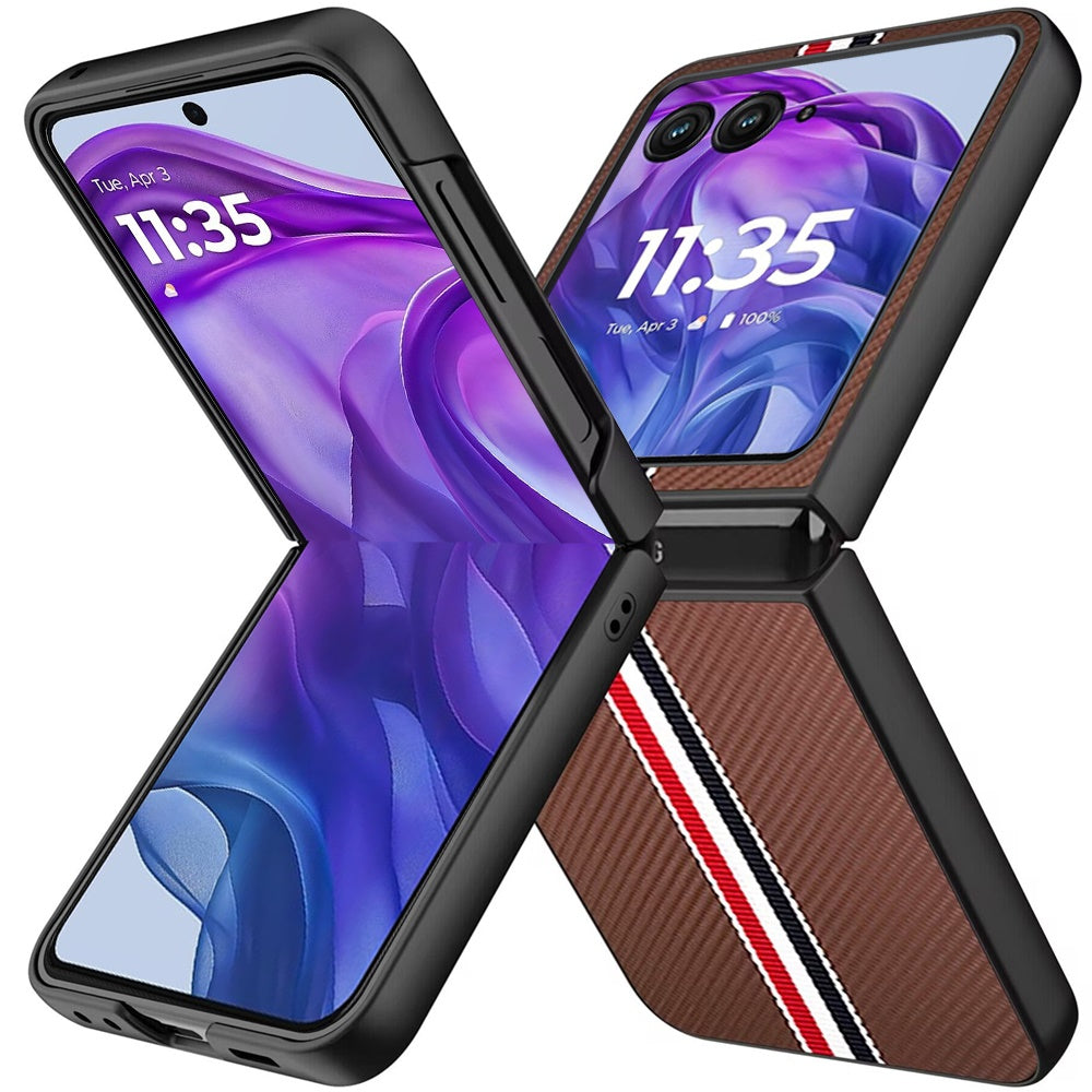 For Motorola Razr+ PLUS 2025 /2024 Velvet Fabric Vegan Leather Flip Shock Protection Premium Grip Soft Touch Durable Finish Case Cover Brown