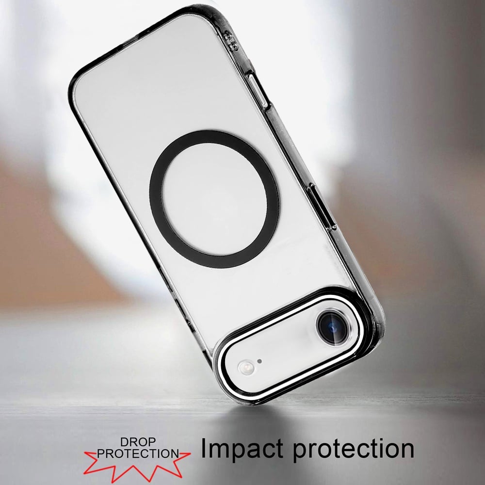 For Apple iPhone 17 Air (6.6") Transparent Back Hybrid Case - Magnetic Circle, Color Frame, Metal Buttons, MagSafe Compatible Case Cover