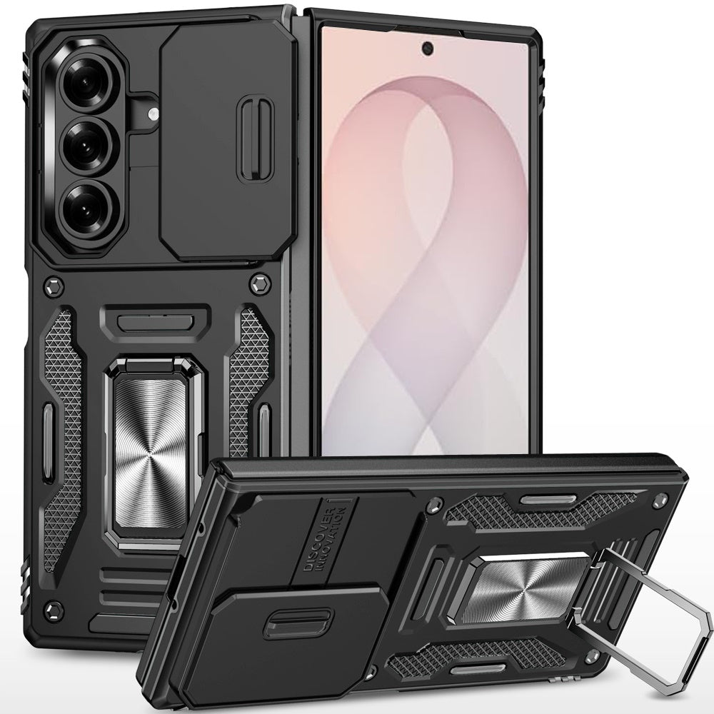 Phone Case for Samsung Galaxy Z Fold 8 Ultra Tough Metal Ring Shockproof Sliding Camera Window Hybrid Armor Rugged Anti Slip Heavy Duty Grip Cover