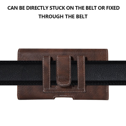 For Apple iPhone 16 Pro (6.3") Universal Pouch Case Horizontal Phone Holster Leather Cover with Pouch ID Credit Card Holder Slots and Belt Clip Loop, XL [Brown]