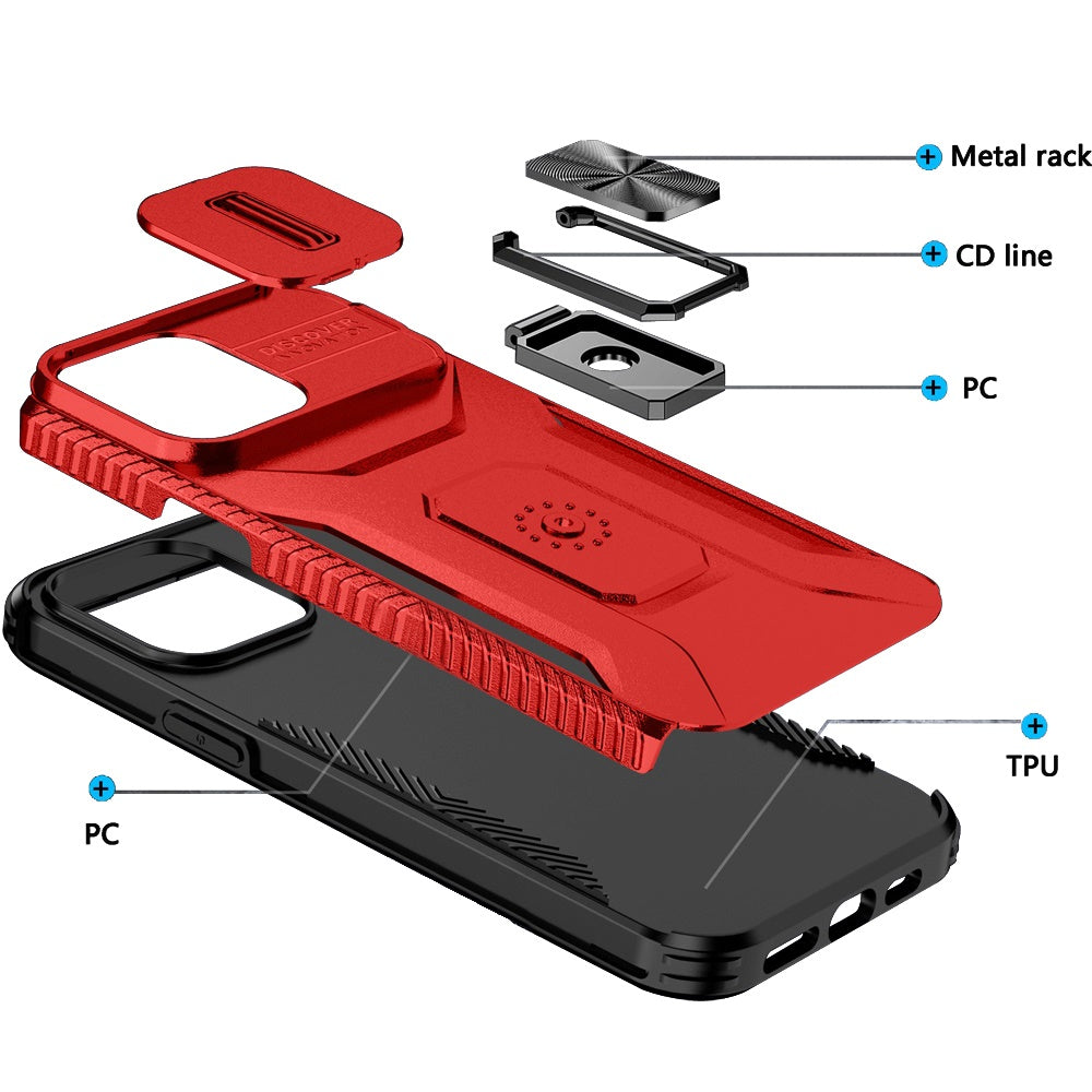 Phone Case for iPhone 14 Pro Max (6.7") Magnetic Ring Stand Camera Protection Shockproof Heavy Duty Kickstand Rugged Grip Anti Scratch Hybrid Cover Red