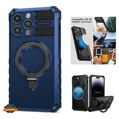 For Apple iPhone 15 (6.1") Hybrid Bumper Invisible Stand Compatible with Magsafe 360° Ring Kickstand Shockproof  Phone Case Cover