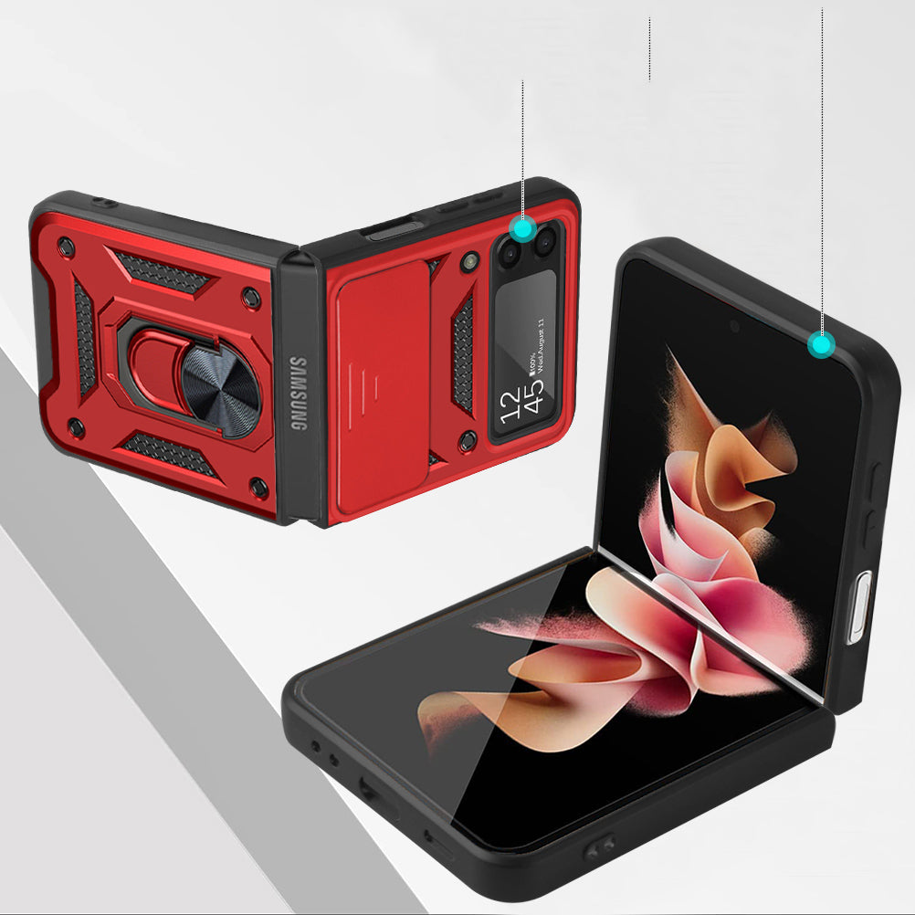 For Samsung Galaxy Z Fold 7 Camera Slide Protector with Magnetic Ring Stand, Hybrid TPU Shockproof Protective Case Cover