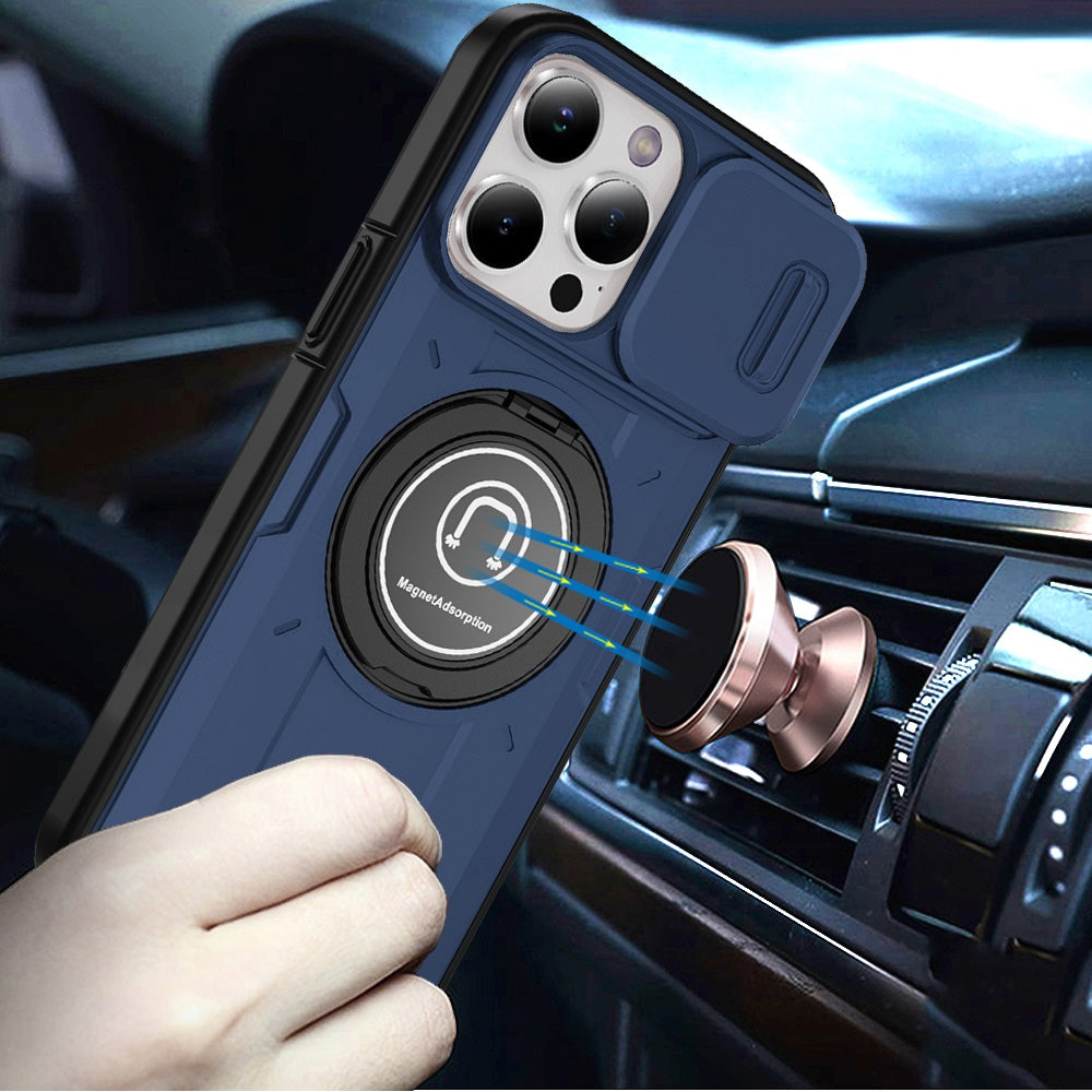 For Samsung Galaxy S22 Ultra Build in Invisible Magnetic Ring Stand with Slide Camera Protector, fit Magnetic Car Mount [Compatible with MagSafe] Case Cover