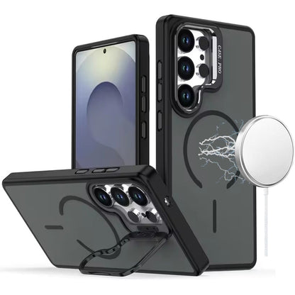 Phone Case for Samsung Galaxy S25 Ultra Magnetic Shockproof Hybrid Camera Stand Guard Anti Slip Rubber Durable Protective Matte Design Cover