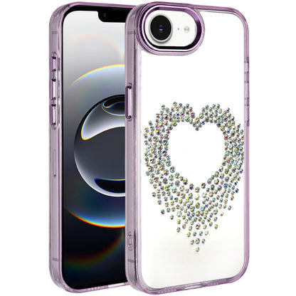 For Apple iPhone 17E /16E Angel Hearts Bling Glitter Diamond Hybrid TPU Cover, Colorful Frame Shockproof Protective Back Case Cover Purple