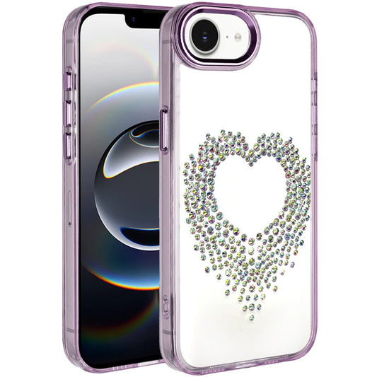 For Apple iPhone 17E /16E Angel Hearts Bling Glitter Diamond Hybrid TPU Cover, Colorful Frame Shockproof Protective Back Case Cover Purple