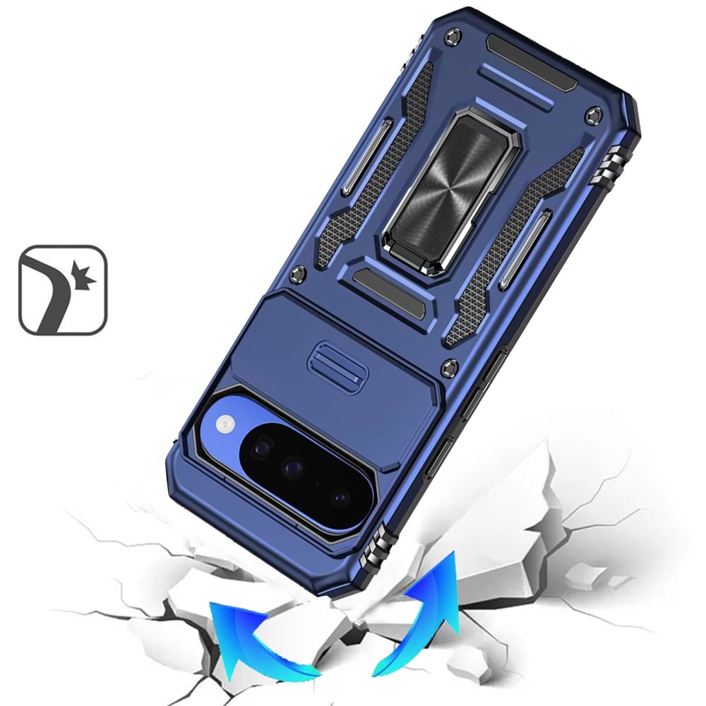 Phone Case for Google Pixel 11 / 11 Pro Tough Metal Ring Shockproof Sliding Camera Window Hybrid Armor Rugged Anti Slip Heavy Duty Grip Cover