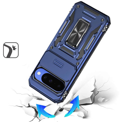 Phone Case for Google Pixel 11 / 11 Pro Tough Metal Ring Shockproof Sliding Camera Window Hybrid Armor Rugged Anti Slip Heavy Duty Grip Cover