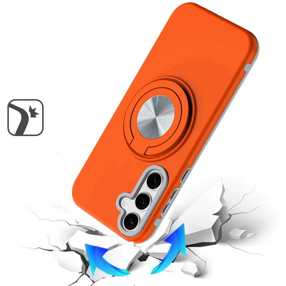 For Samsung Galaxy S26 Metal Matte Hybrid with Invisible Rotational Ring Stand, Car Mount Friendly, Military Grade Slim Fit Sturdy Case Cover Cosmic Orange