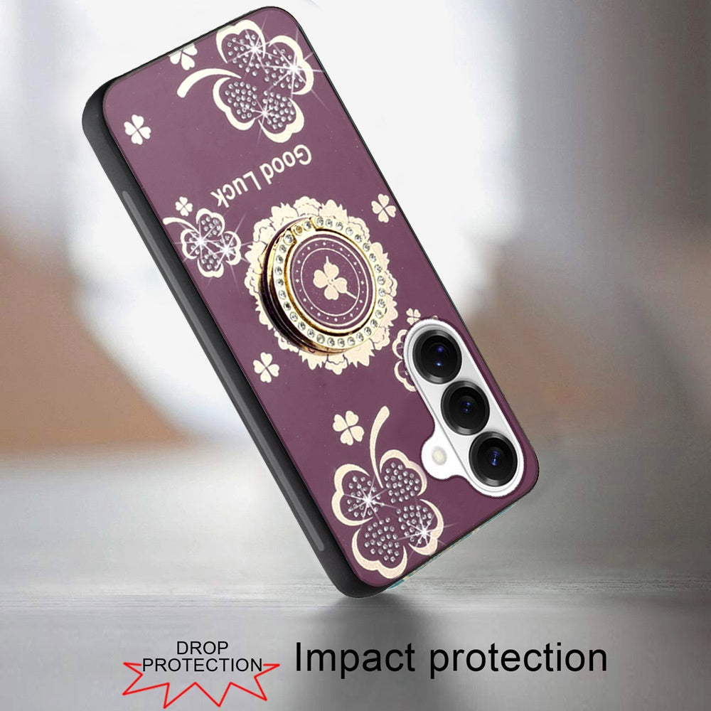 Phone Case for Samsung Galaxy S26 Diamond Glitter Butterfly Engraved Ring Stand Luxury Bling Hybrid Shockproof Chrome Edge Protective Durable Grip Cover Purple