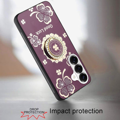 Phone Case for Samsung Galaxy S26 Diamond Glitter Butterfly Engraved Ring Stand Luxury Bling Hybrid Shockproof Chrome Edge Protective Durable Grip Cover Purple