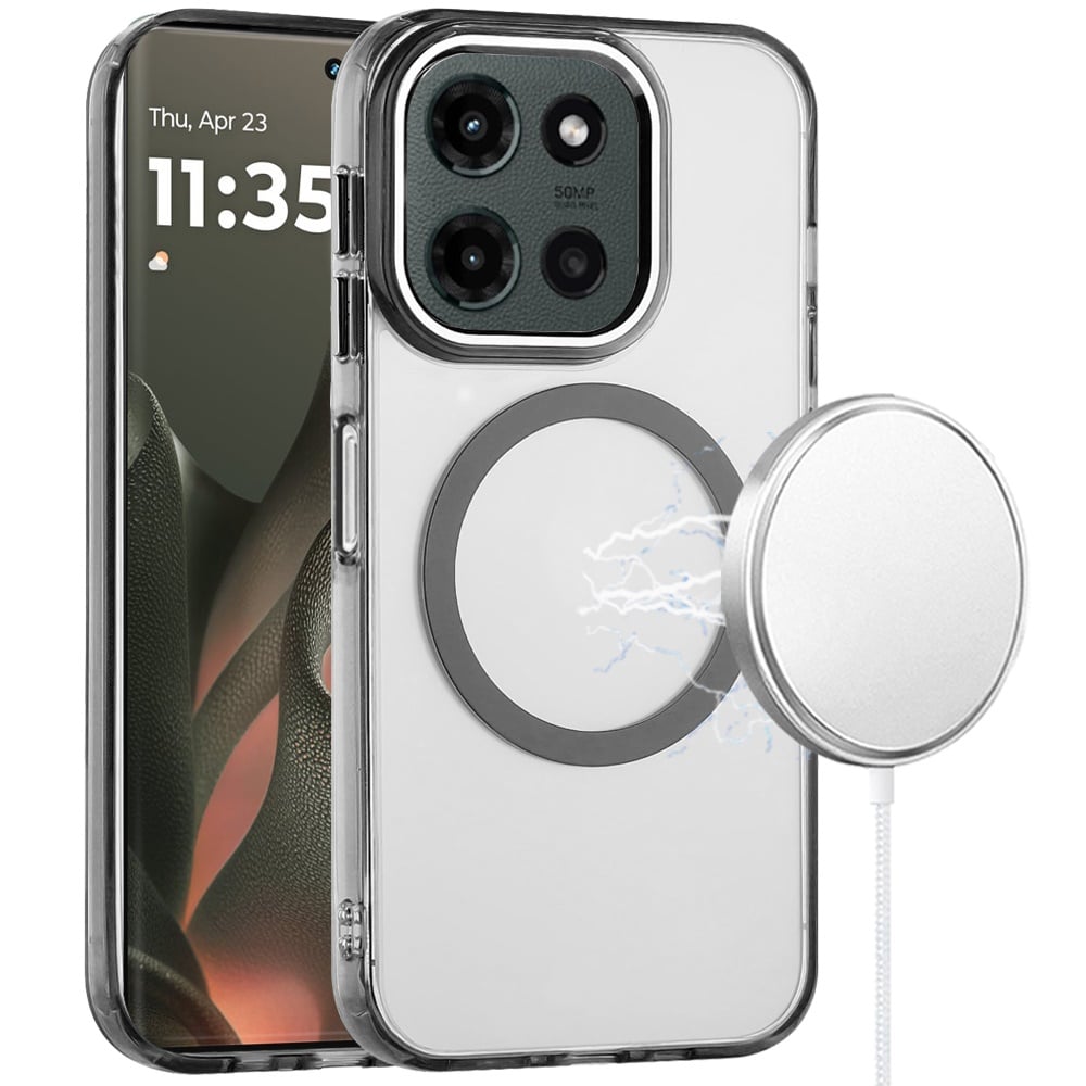 For Motorola Edge 2025 Transparent Back Hybrid Case - Magnetic Circle, Color Frame, Metal Buttons, MagSafe Compatible Case Cover Clear