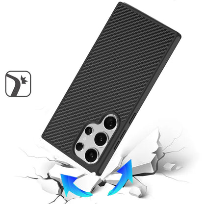 For Samsung Galaxy S25 Ultra Carbon Fiber Design with Magnetic HQ 2.0mm Thick Hybrid Shockproof Rubber Hard PC Case Cover Black