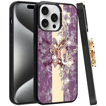 Diamond Glitter Butterfly Engraved Ring Stand Luxury Bling Hybrid Shockproof Chrome Edge Protective Durable Grip