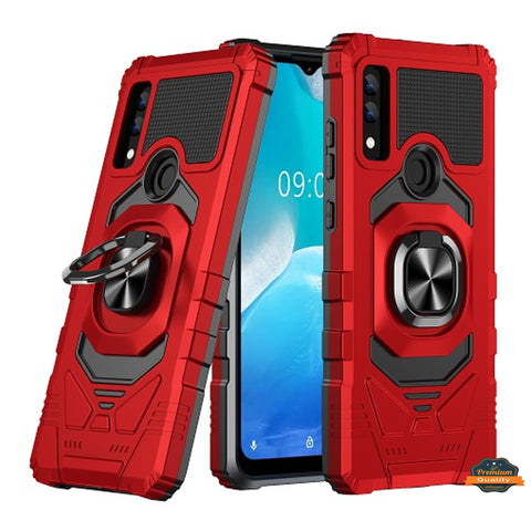 For AT&T Maestro 3 Armor Hybrid Stand Ring Hard TPU Rugged Full-Body [Military-Grade] Magnetic Car Ring Holder Red Phone Case Cover
