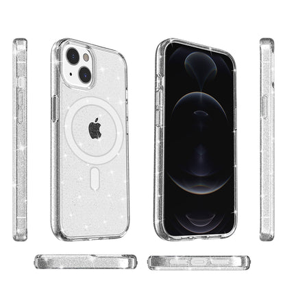 For Apple iPhone 14 /Plus Pro Max Transparent Glitter Bling Sparkly Hybrid Hard PC TPU Grip Shockproof Compatible with MagSafe  Phone Case Cover
