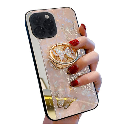 For Apple iPhone 14 (6.1") Elegant Rhinestone 3D Diamond Bling Glitter with Ring Stand Kickstand Plating Hard  Phone Case Cover
