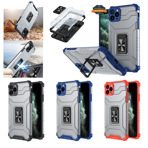For Samsung Galaxy S22 Transparent 360 Rotation Built-in Magnetic Ring Kickstand Holder Hybrid Rugged Armor Bumper  Phone Case Cover