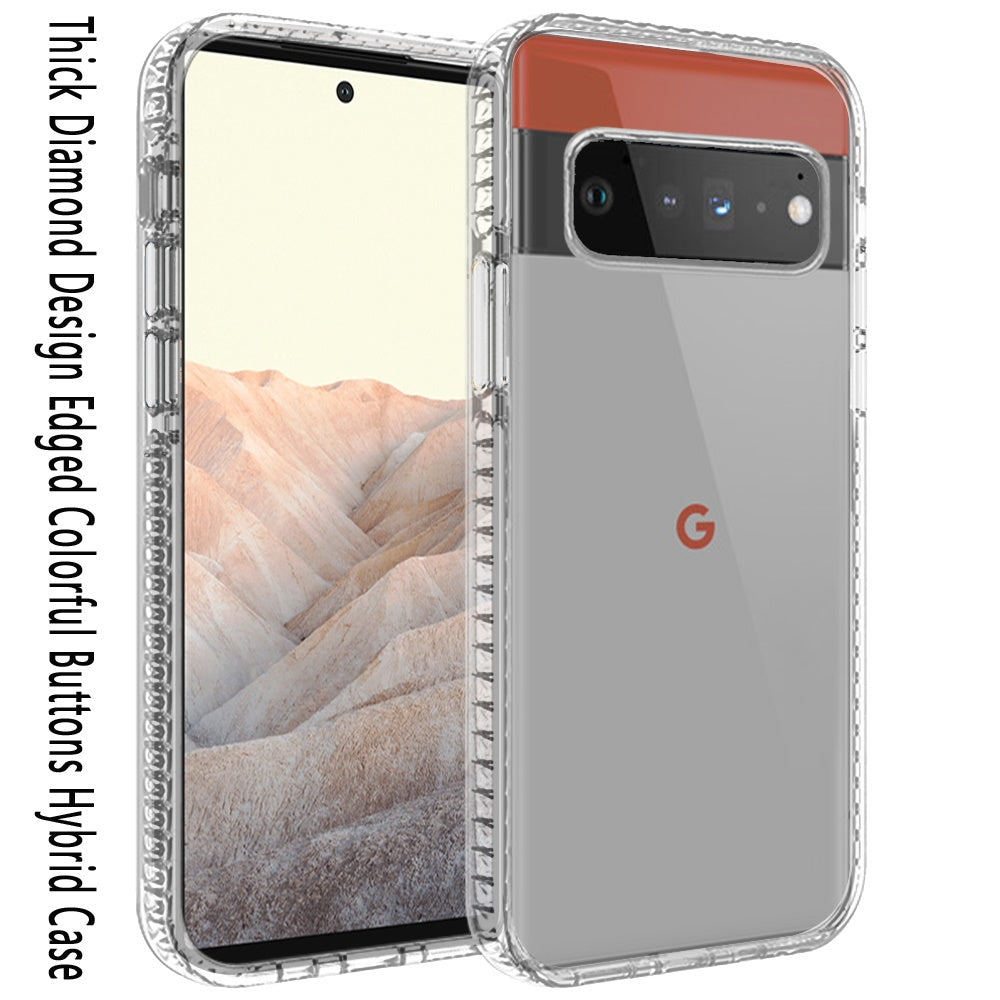 For Samsung Galaxy S22 Crystal Transparent Rugged Shockproof Hybrid PC Colorful Buttons Military Grade Protection Back  Phone Case Cover