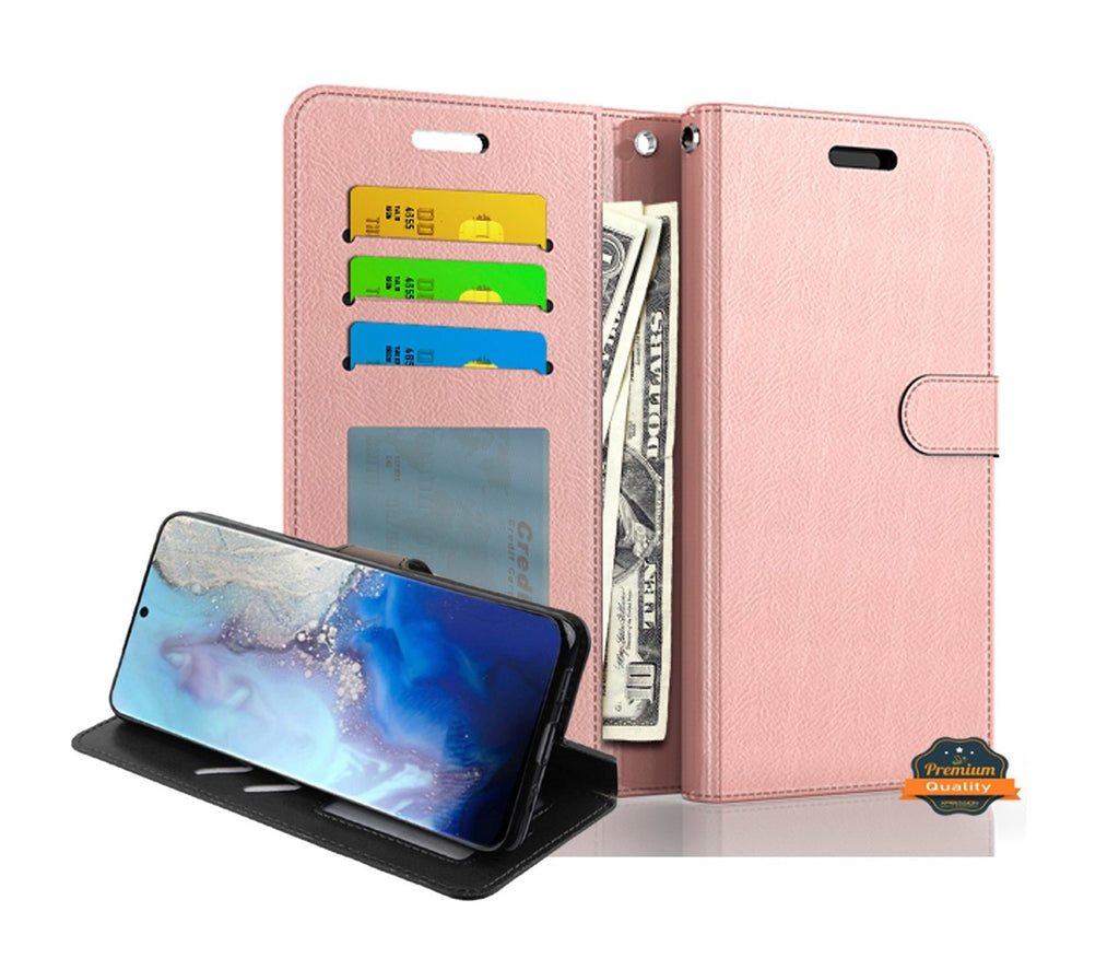 For Motorola Moto G Stylus 5G 2022 Wallet PU Leather Pouch with Credit Card Slots ID Money Pocket, Stand & Strap Flip Rose Gold Phone Case Cover