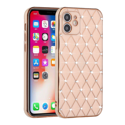 For Apple iPhone 14 Pro Max (6.7") Luxury Diamonds on Electroplated Grid Design Rhinestone Protective TPU Hard  Phone Case Cover