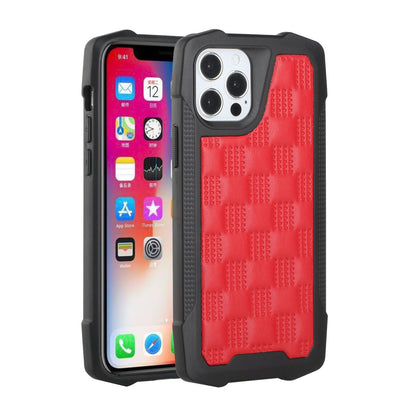 For Apple iPhone 13 (6.1") PU Leather Design Lines Hybrid PC Hard Shockproof Armor Shell Bumper Soft Rubber Protection  Phone Case Cover