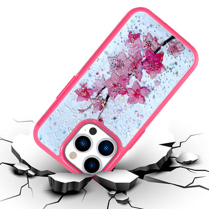 For Apple iPhone 14 (6.1") Sakura Spring Flowers Design Colorful Frame Hybrid Rubber TPU Hard Shockproof Rugged Slim  Phone Case Cover