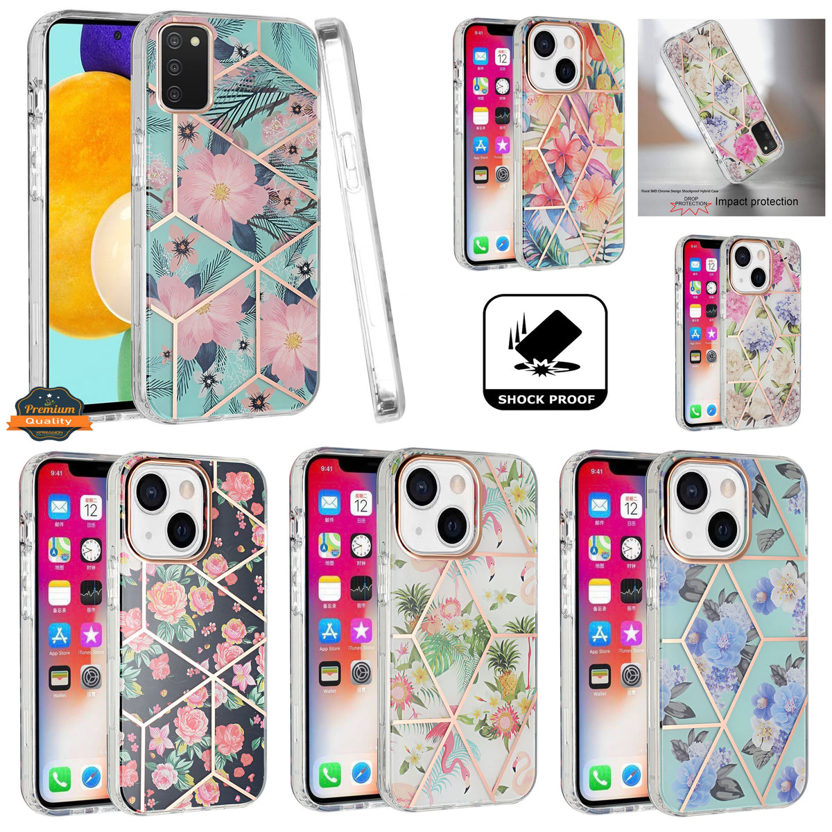 For Apple iPhone 14 Pro (6.1") Fashion Floral IMD Design Flower Pattern Hybrid Protective Hard Rubber TPU Back  Phone Case Cover
