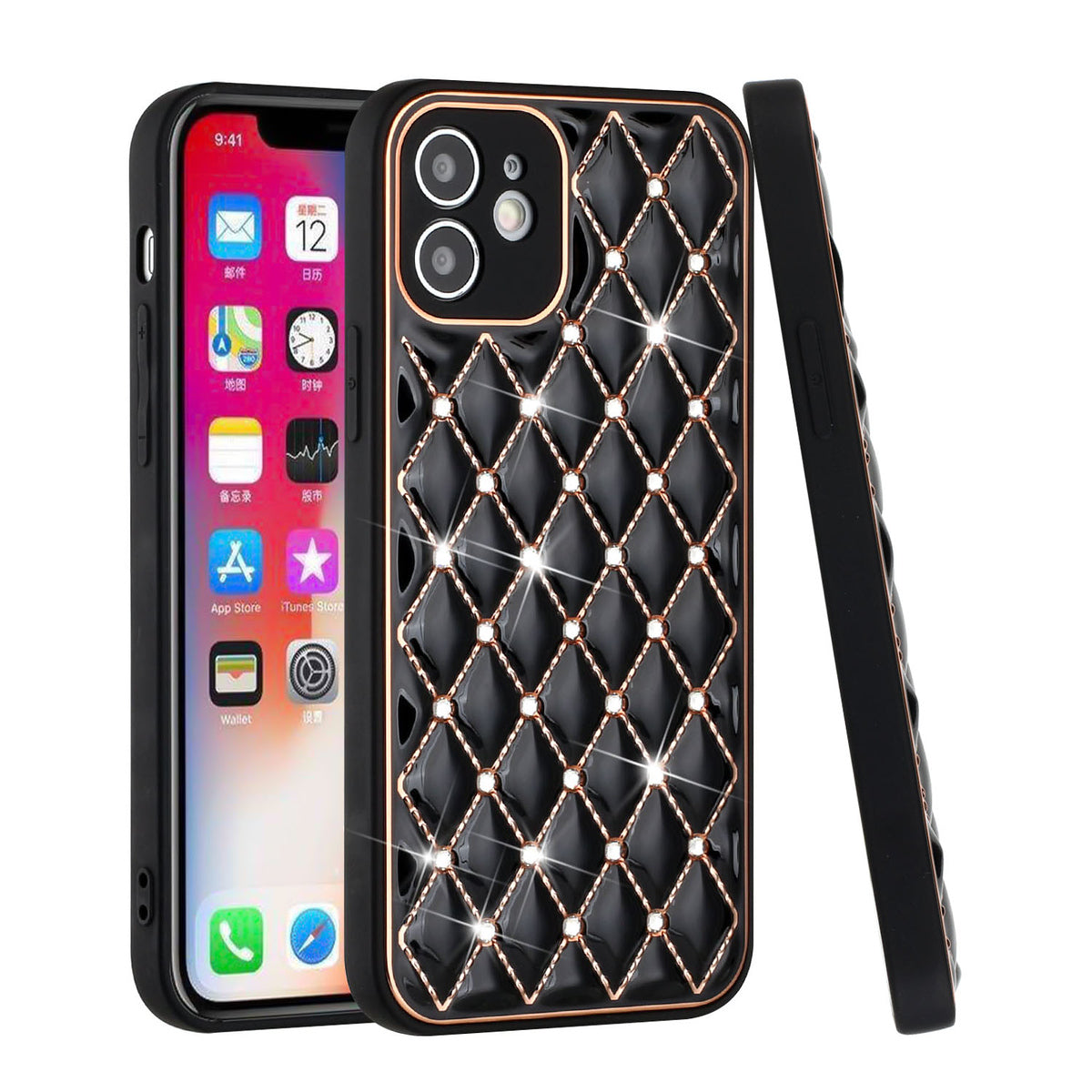 For Apple iPhone 14 Plus /Pro Max Diamonds Fashion Bling Rhinestone Glitter Luxury Plating Hybrid TPU Sturdy Hard PC TPU Back  Phone Case Cover