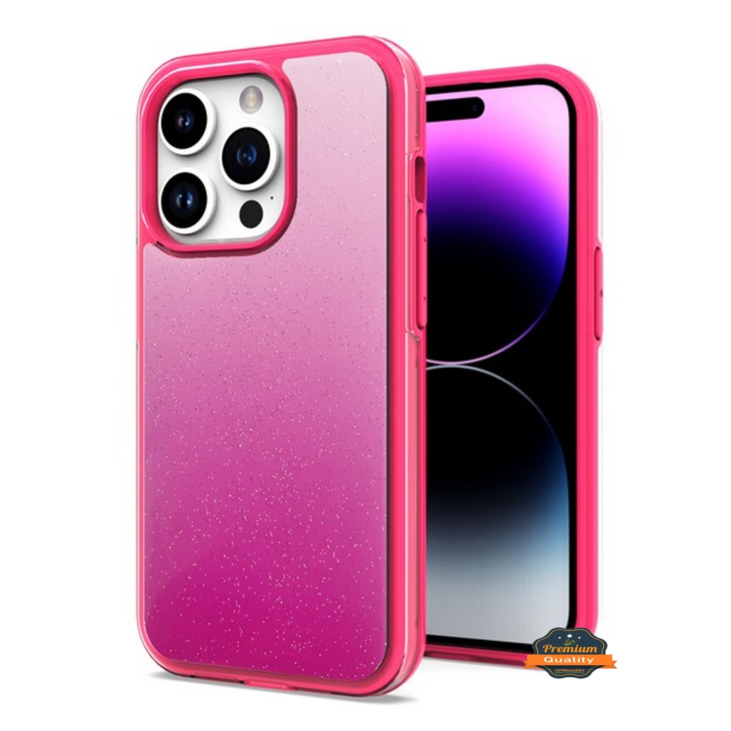 For Apple iPhone 14 /Plus Pro Max Gradient Glitter Bling Hybrid Shockproof Protection TPU Frame and Hard PC Back Slim  Phone Case Cover