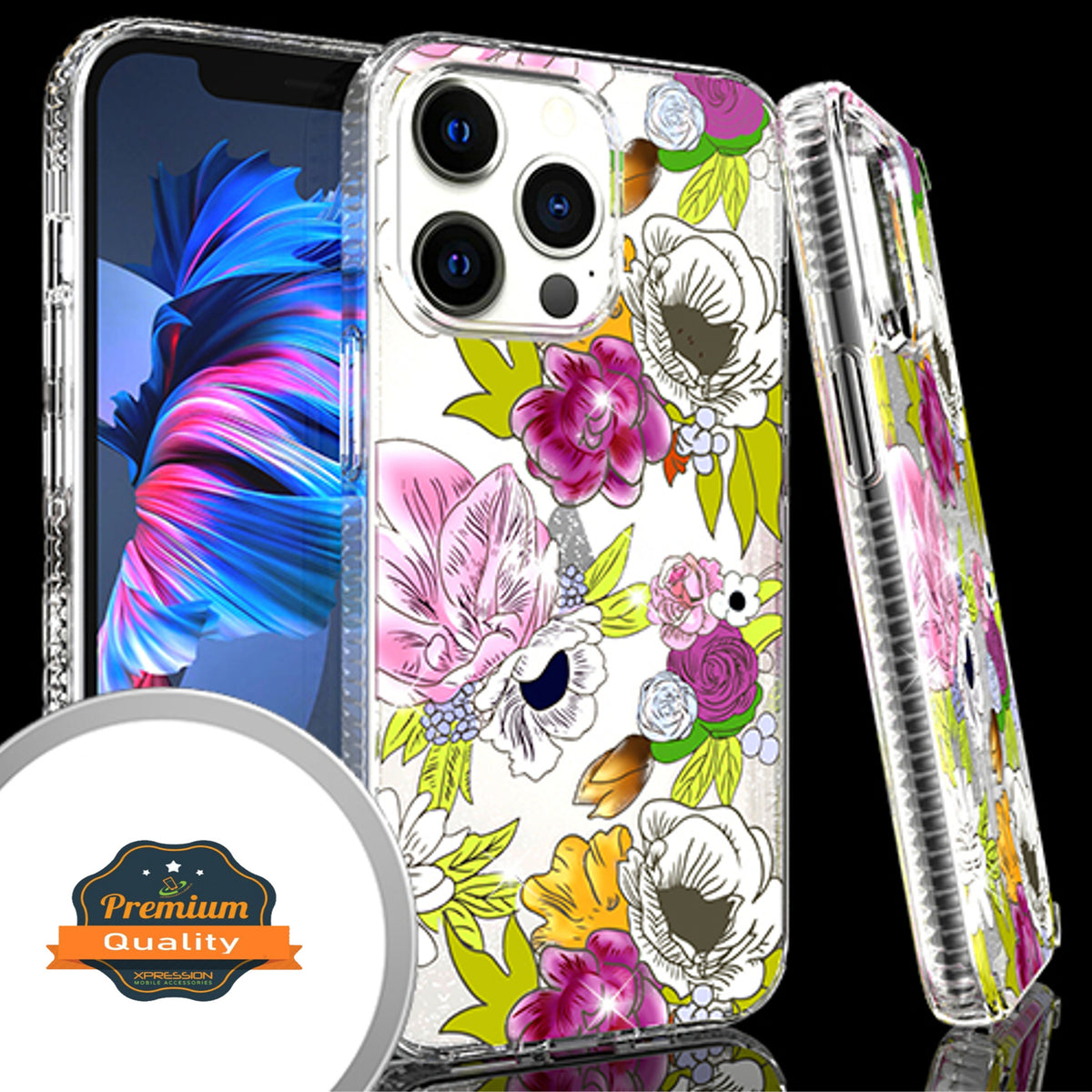 For Apple iPhone 14 (6.1") Clear Fashion IMD Pattern Design Hard Back PC Hybrid Bumper Armor TPU Soft Rubber Slim  Phone Case Cover