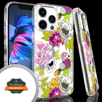For Apple iPhone 14 (6.1") Clear Fashion IMD Pattern Design Hard Back PC Hybrid Bumper Armor TPU Soft Rubber Slim  Phone Case Cover