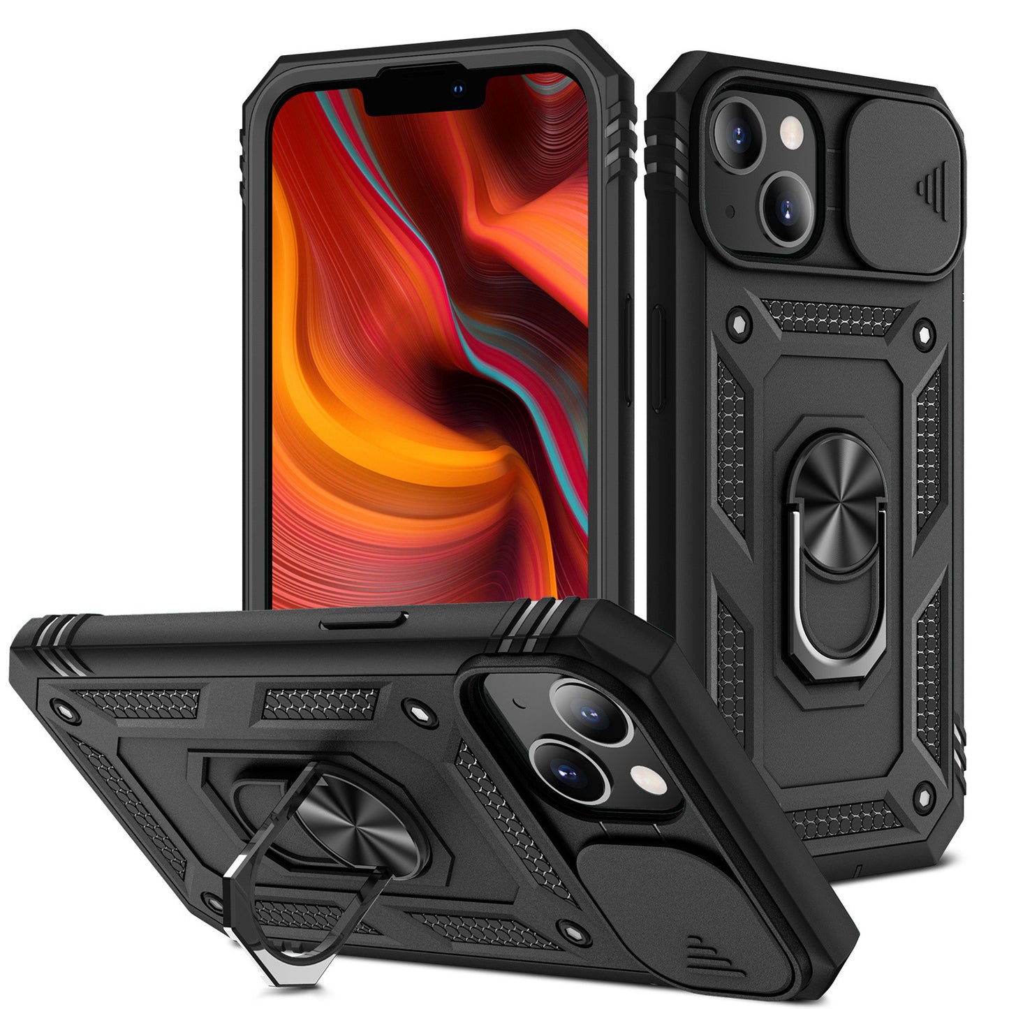 For Apple iPhone 14 (6.1") Hybrid Built-in 360° Rotate Magnetic Ring Stand with Camera Protection Heavy Duty Shockproof  Phone Case Cover
