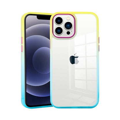 For Apple iPhone 11 (6.1") Transparent Two Tone Gradient Colorful Frame Bumper Hybrid Rubber TPU Gummy Hard PC  Phone Case Cover