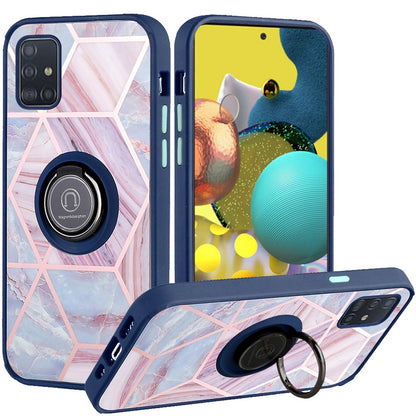 For Motorola Moto G 5G 2022 Marble Design with Magnetic Ring Kickstand Holder Hybrid TPU Hard PC Shockproof Armor Blue Pink Phone Case Cover
