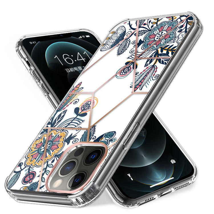 For Apple iPhone 14 (6.1") Fashion Art Floral IMD Design Beautiful Flower Pattern Hybrid Hard TPU Slim Back  Phone Case Cover
